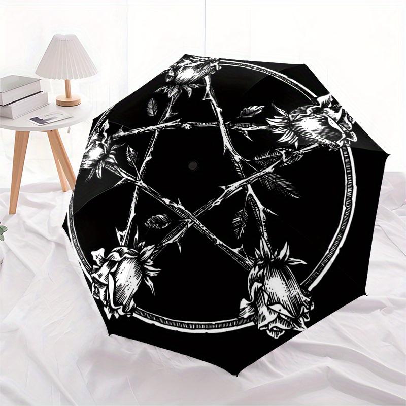 Black Rose Pentagram - Gothic Symbol Decal for Laptop, Car, or WallUmbrella, Portable 3-Fold Umbrella for Men & Women,Christmas Gift ES200