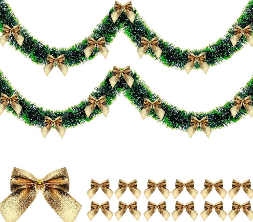 For DIY Wreath Christmas Tree Ornaments New Year Home Table Decor Artificial Christmas Garland Xmas Garlands with Bowknot