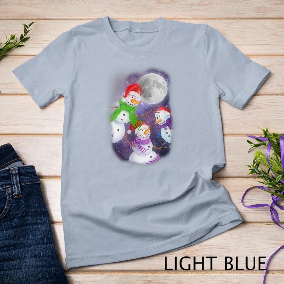 Three Moon Snowman T-Shirt - Snowflakes Snow Christmas Tee Unisex T-shirt 6 L