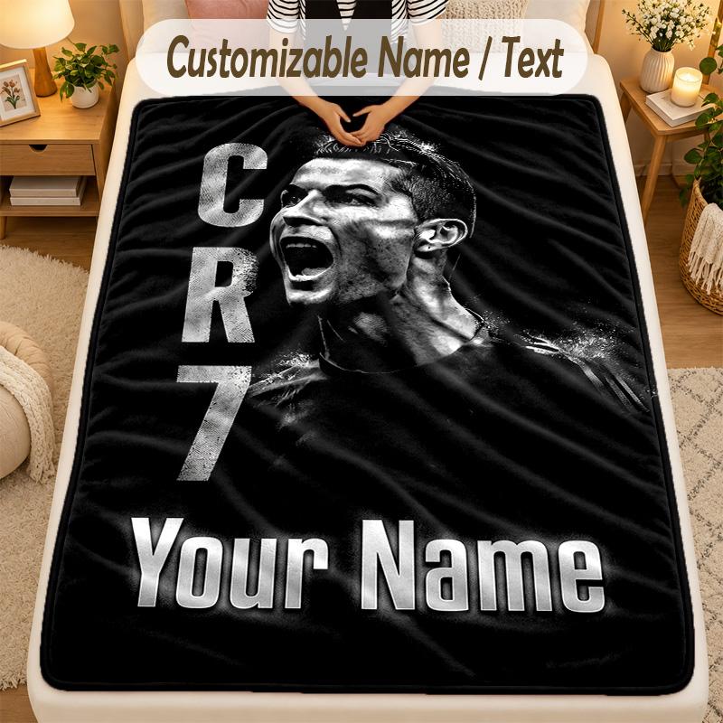 Flannel BlanketCristiano Ronaldo Custom Name Text Personalized Soft Warm Throw Blanket Home Decor Gift