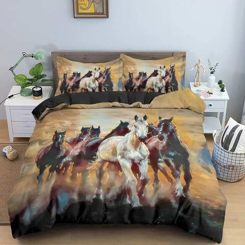 Bettbezug-Set mit 3D-Tierdruck, dominantes galoppierendes Pferde-Bettwäscheset, weiche 2/3-teilige Polyester-Bettbezüge mit Kissenbezug
