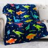 Kids Dinosaur Print Flannel Throw Blanket Colorful Dino Star Pattern Soft Warm Blanket for Boys Bedroom Home Decor