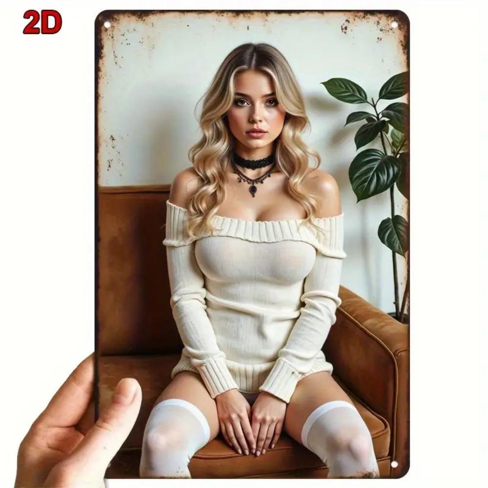 Vintage Metallwandkunst Dekoration - Modisches 2D-Schild für Frauen, 48-81x30 Zoll, Perfekt für Schlafzimmer/Wohnzimmer/Bar/Café