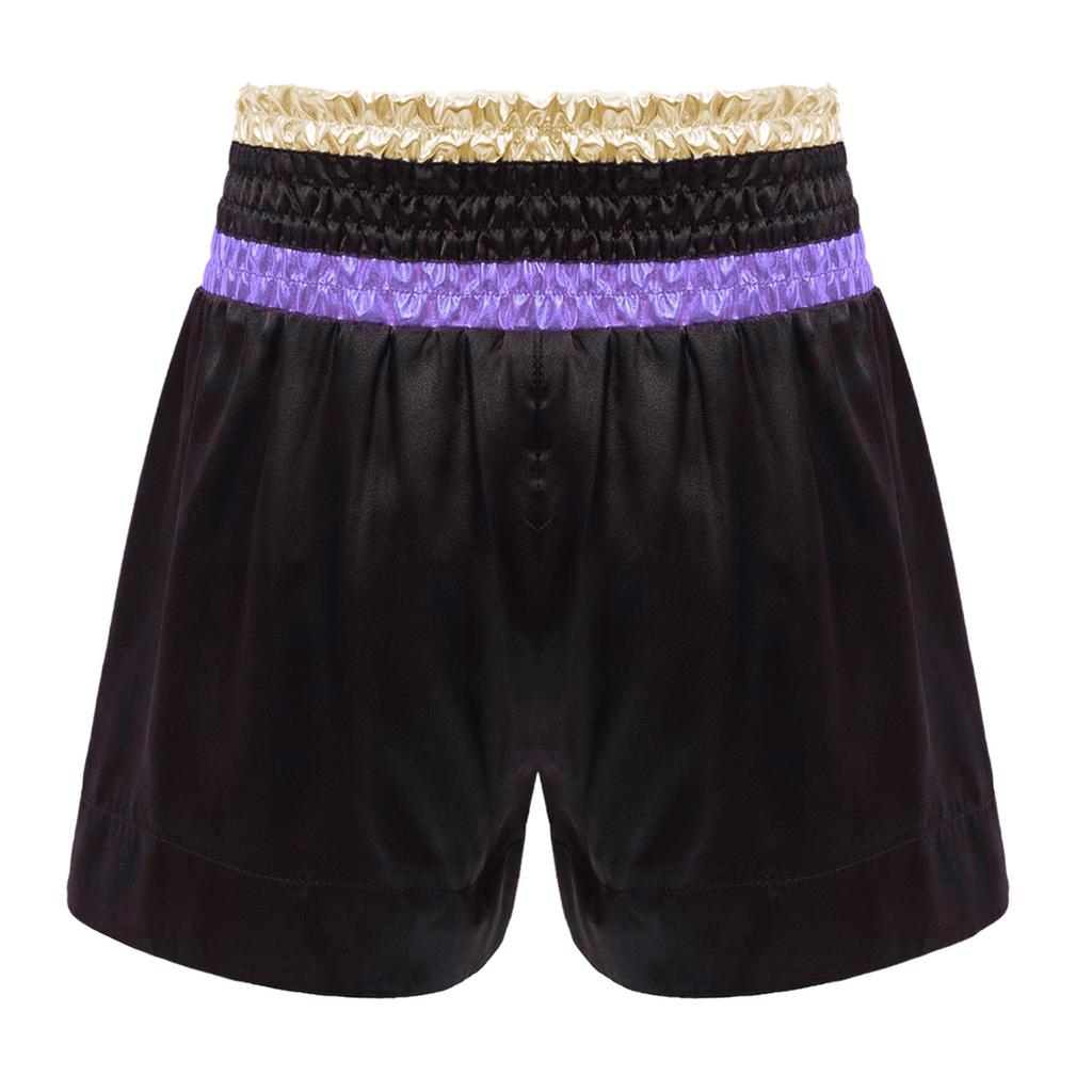 Jungen Glänzende Buchstaben Aufdruck Boxershorts Farbblock Metallisches Patchwork Seitenschlitz Satin Boxen Trainingsshorts