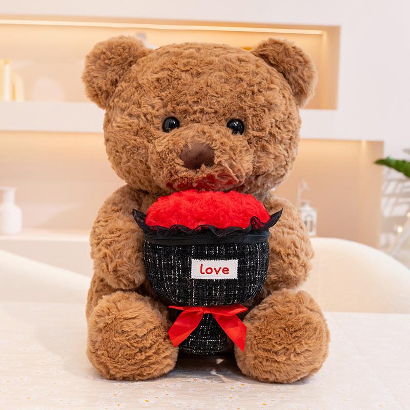 Romantic Teddy Bear Plush Toy With Rose Design For Valentines Day Gift
