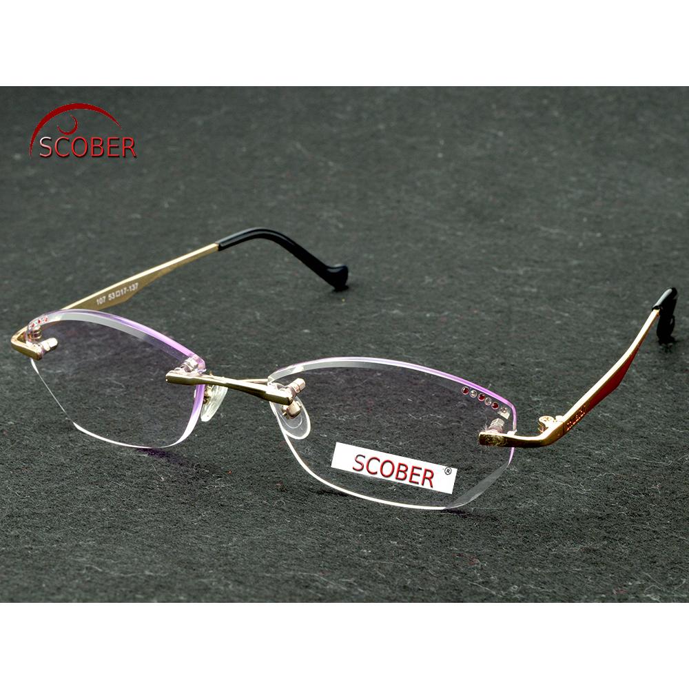 Cheap Diamond Cutting Titanium Alloy Rimless Women Reading Glasses +0.