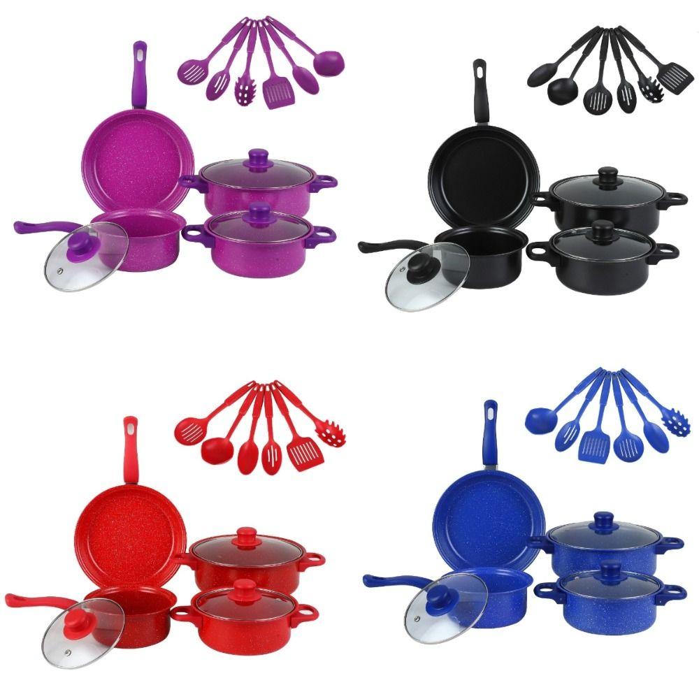 13pcs Kitchenware Wok Soup Pot Non Stick Frying Pan Durable Cookware Set  Household