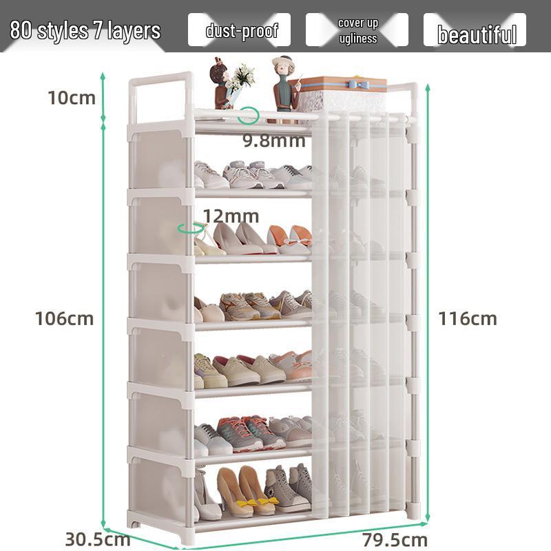 Compact Dustproof Shoe Rack with Curtain for Home Entry or Dorm