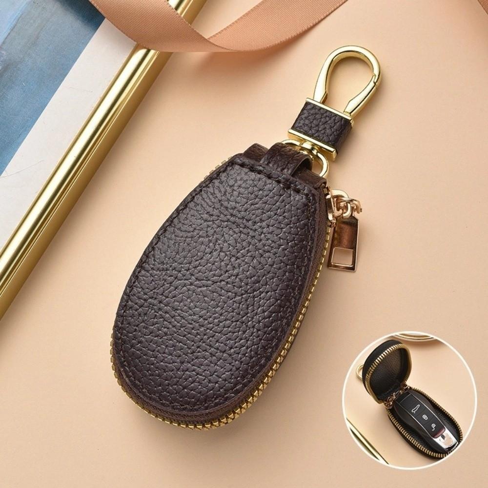 Large Capacity Leather Key Case Zipper Closure Keychain Holder Stylish Car Key Bag  Unisex