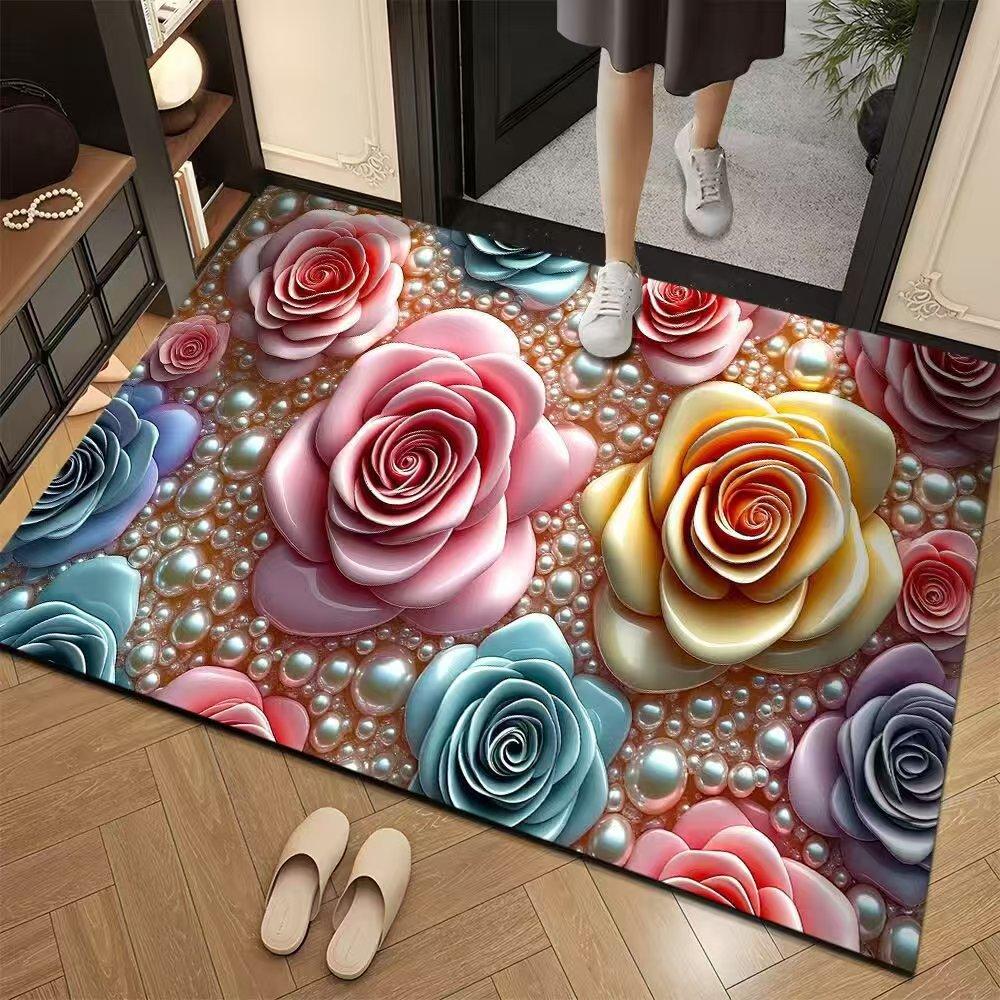 Floral Floor Mats Bathroom and Toilet Absorbent Anti Slip Floor Mats Entrance Door Mats Entrance Door Mats