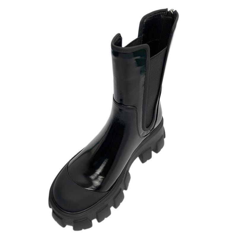 Women Motorcycle Boots Wedges Flat Shoes Woman Spring High Heel Platform Leather Combat Boots Lace Up Shoes Black Girls Platform