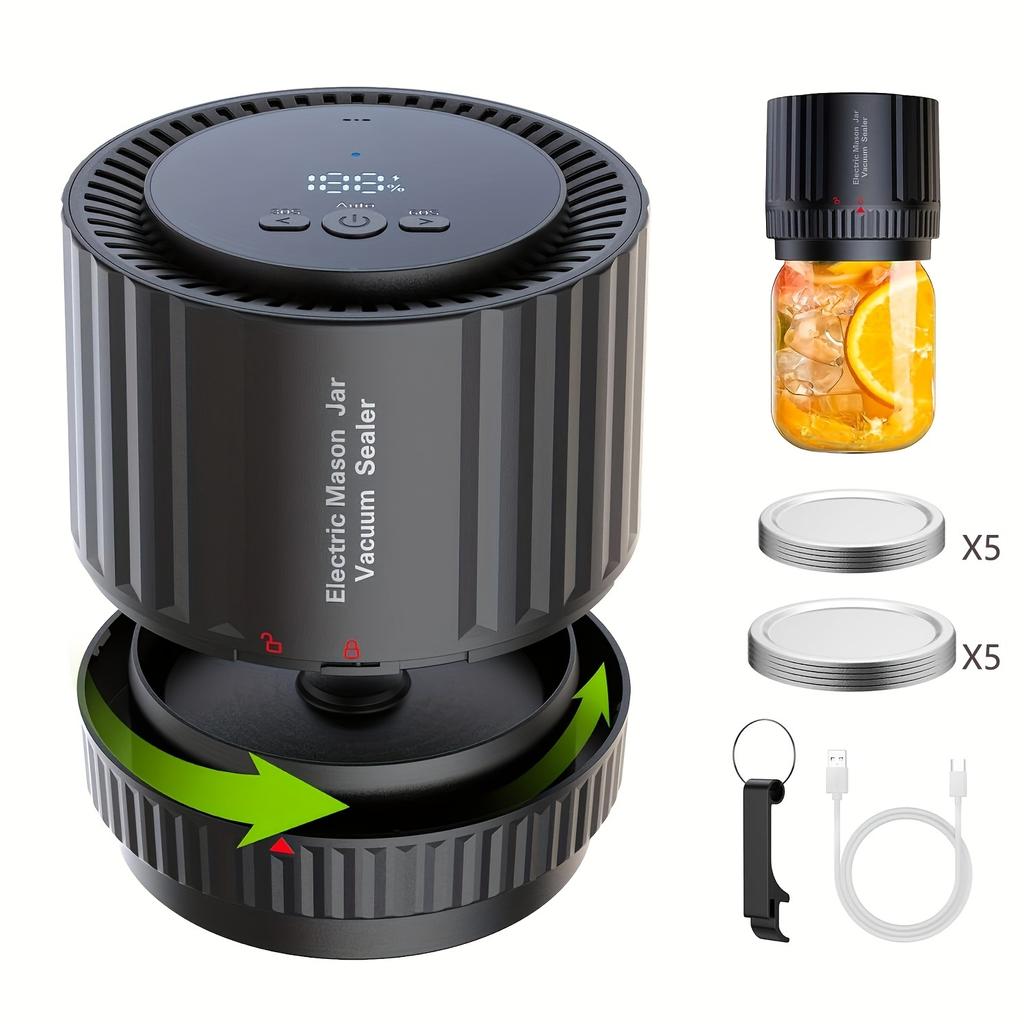 Přenosná elektrická vakuová sada na uzavírání zavařovacích sklenic - Ruční automatické uchovávání potravin s jasným displejem, dobíjecí lithiová baterie USB