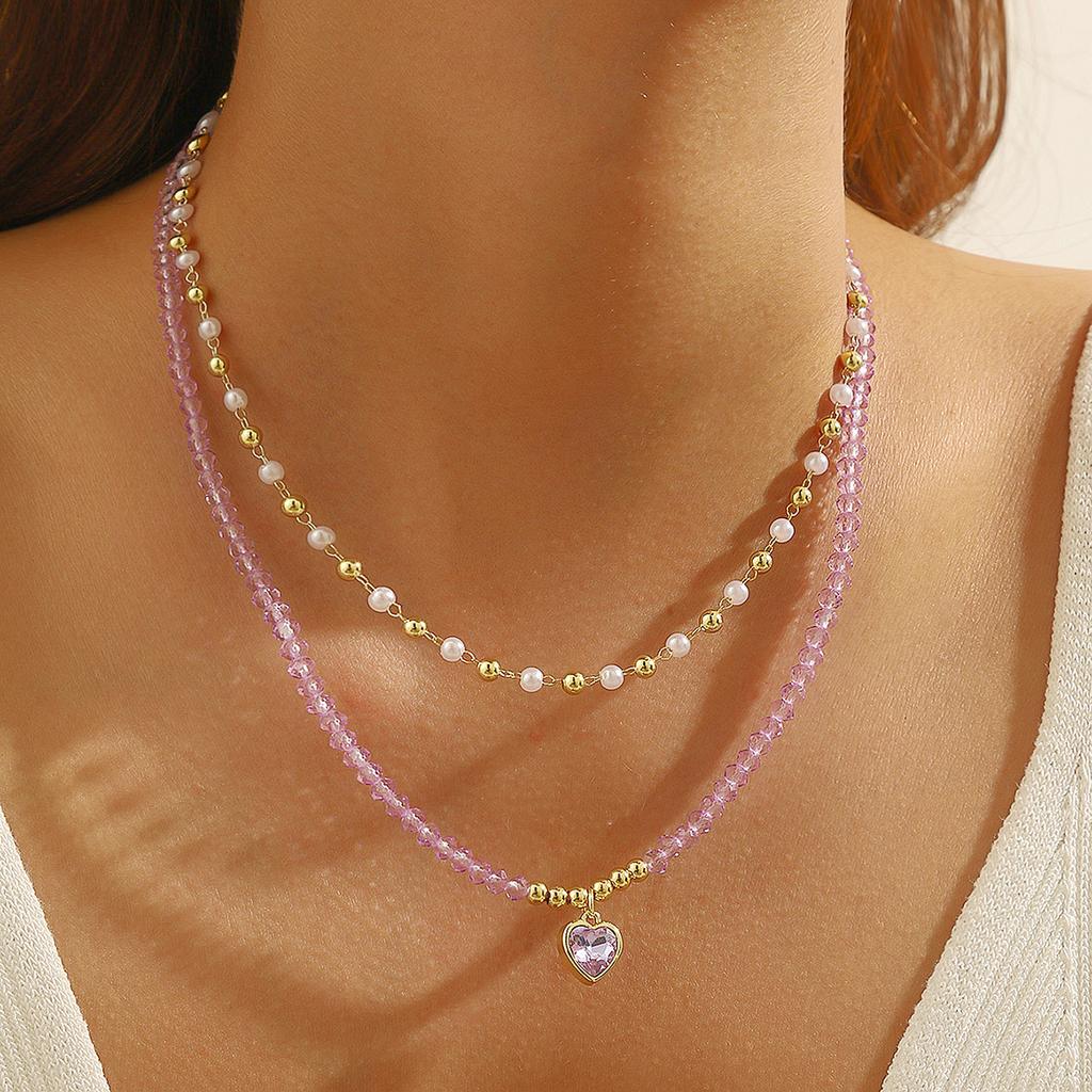 Summer Jewelry Crystal Beaded Double-Layer Necklace Temperament Advanced Sense Dopamine Crystal Necklace