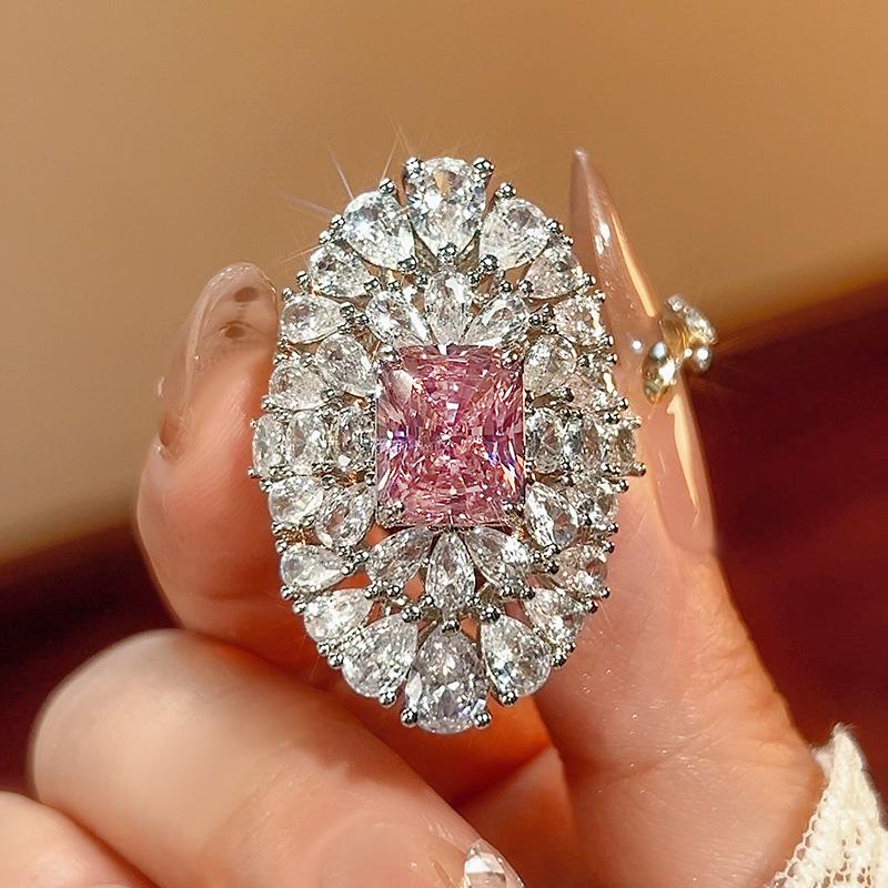 Copper Ring Jewelry Female Emerald Red Corundum High Sense Bright Shine