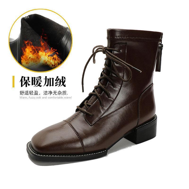 

Coarse Heel Short Boots British Martin Boots Back Zipper Brown Square Head Women s Boots 2024 New Fashion Medium Boots Women s Boots 40