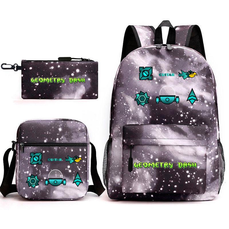 Geometric sprint trend starry sky schoolbag three-piece geometry dash heat transfer personalized backpack leisure bag