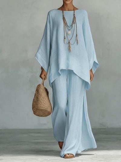 Y116 Summer Loose Bat Sleeve Top Wide Leg Pants Two-piece Women's Clothing European and American Fashion Suit