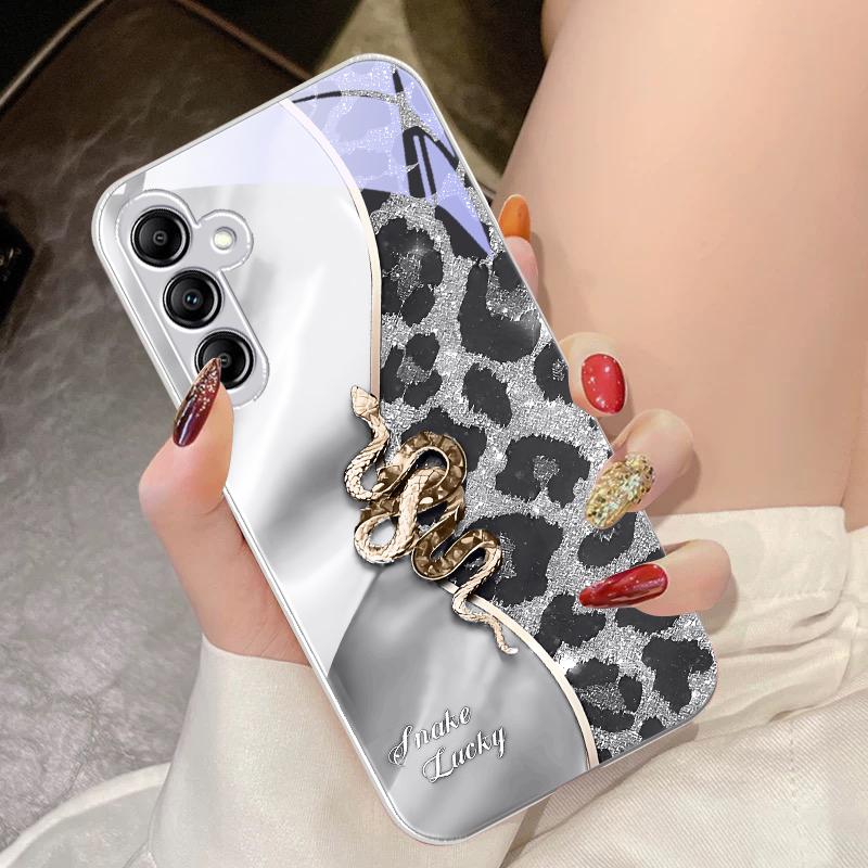 Spotted Snake Pink For Samsung Galaxy A14 4G 20 30 52 20S 21S 22 A32 33 34 42 50 51 53 54 70 71 72 73 5G Glass Phone Case