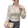 Chic Lace Crocheted V-neck Women's Shirt - Autumn/Winter Casual Fit