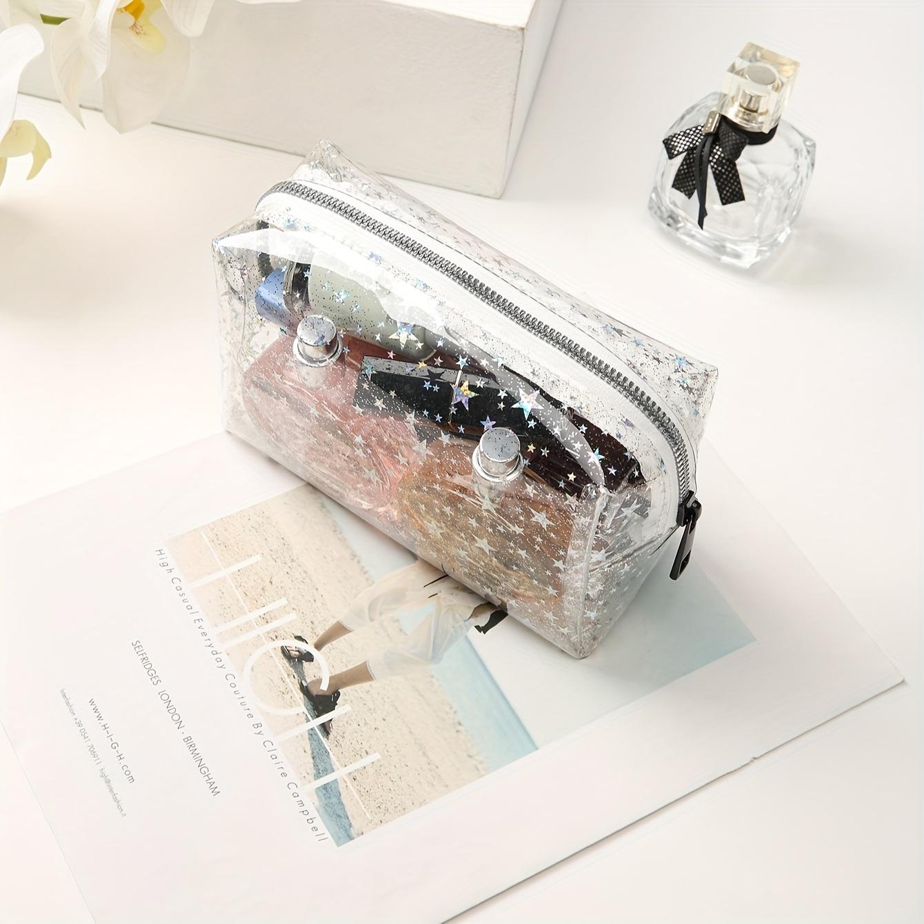 PVC Trendy Star Series Storage Cosmetic Transparent  Fashion Square Travel Makeup Bag Transparent Color