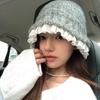 Lace Trim Knitted Fisherman Hat Yarn Beanie Hat Retro Women Bucket Hat  Girl