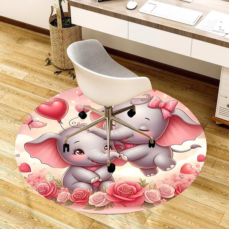 1PC Elephant Flowers Non-Slip Floor Round Carpet, Office, Family, Bedroom, Large Area Rug Indoor Rugs,  Durable PolyesterH0356