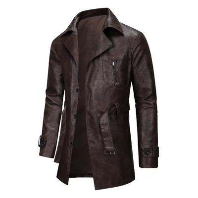 Mode Heren Leren Overjassen Man Zakelijk Casual PU Leer Trenchcoats Kwaliteit Motor Leren Lange Jassen