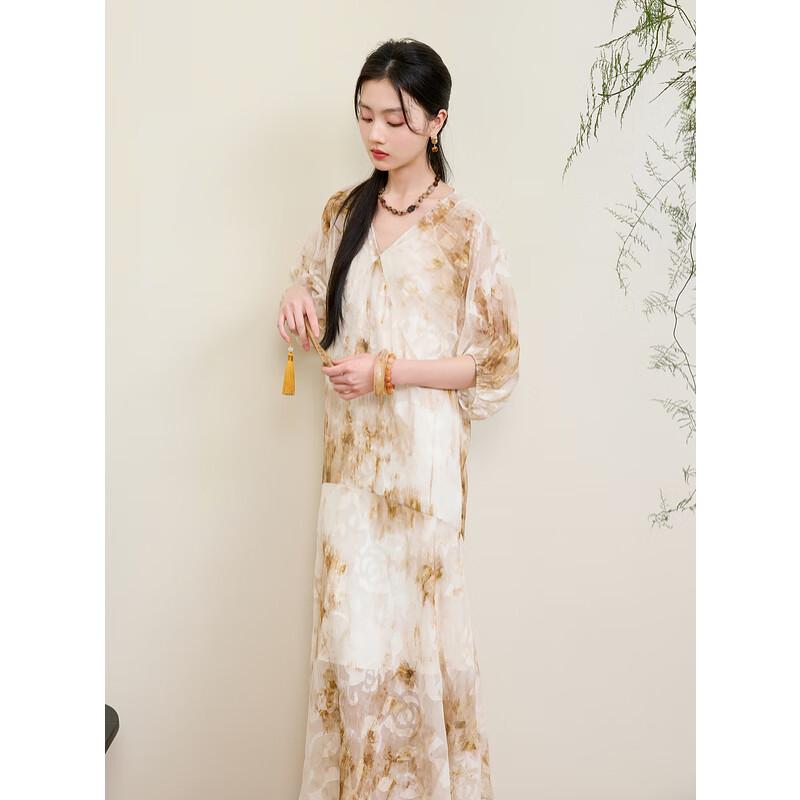 

New Chinese Style Floral Cutout Dress Two-Piece Set S 155/80A