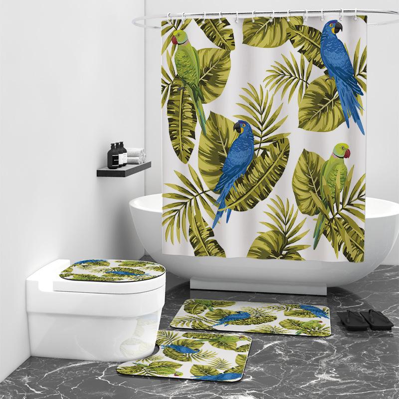 Tropical Palm Leaf Digital Printing Shower Curtain Bathroom Non-Punching Partition Curtain