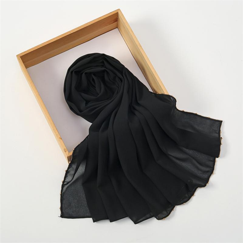 70*180cm Muslim Chiffon Hijab Shawls Scarf Women Solid Color Golden Chain Edge Head Wraps Women Hijabs Scarves Femme Muslim Veil