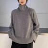 Gray High Collar Women's Knit Sweater: 2026 Autumn/Winter Loose, Thickened, Lazy Korean Style Base Layer