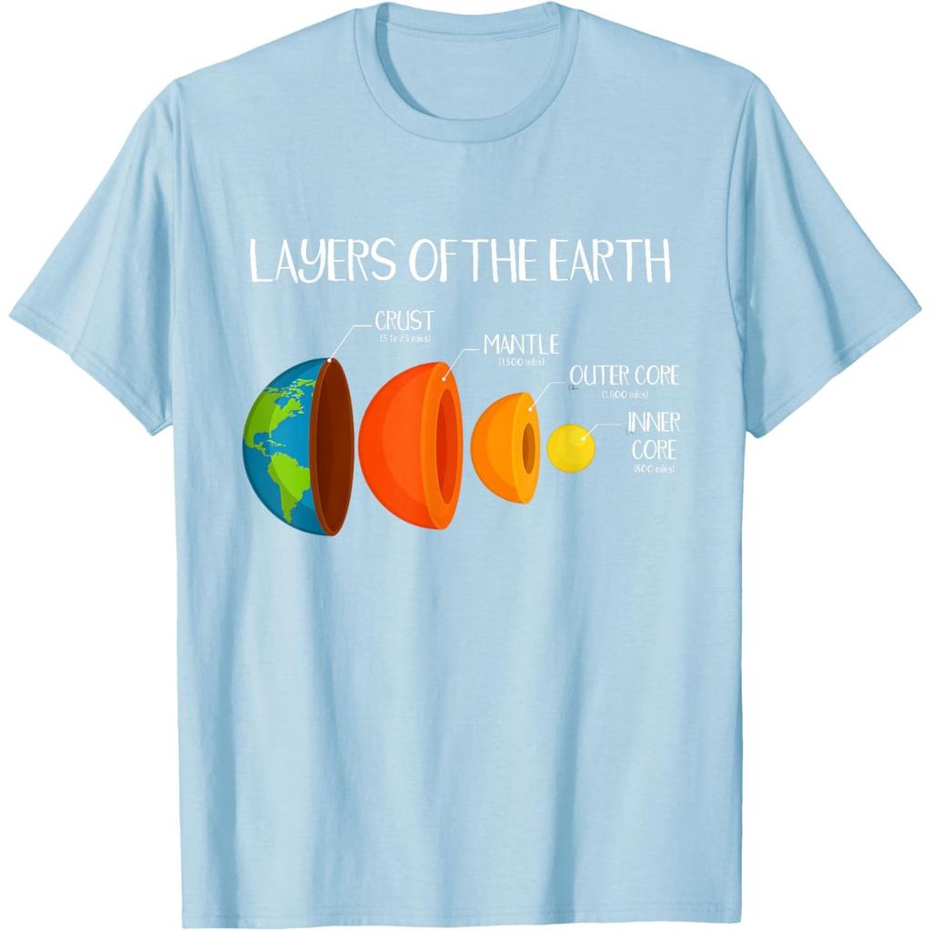 Layers of the Earth Diagram Geology Science Nerd Graphic Tee Casual Short Sleeve T-Shirt