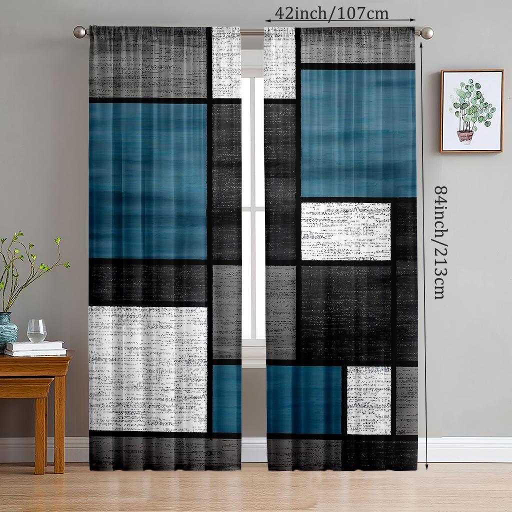 

2Pcs- Geometric Spliced Square Polyester Curtains, Bathroom, Bedroom, Living Room, And Family Room Decorative Curtains 14Wx39L(35x100CM)x2