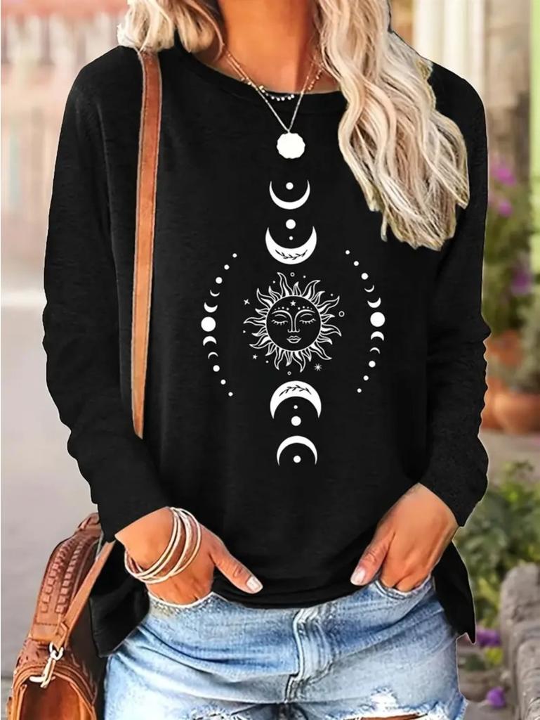 Fashion Casual Loose Leopard Pattern Heart Pattern Printed Round Neck Long Sleeve T-shirt