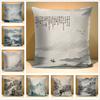 Chinese Ink Beautiful Pillow Case Decorative Beautiful Scenery Printed Cushion Cover For Sofa Home Polyesterpillowcase 45*45Cm