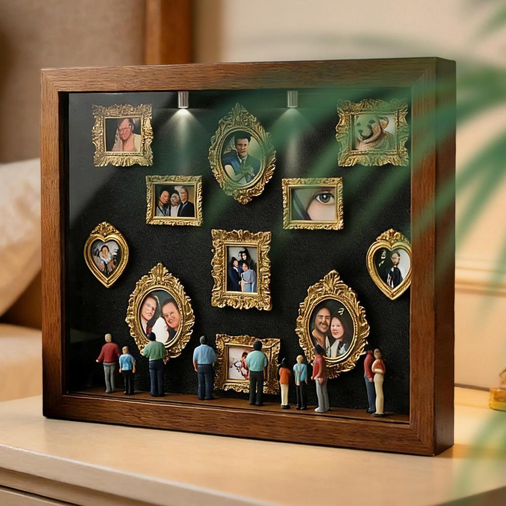 DIY Mini Museum Miniature Scene, Small Display Frame with Spotlight, Mini Museum Silhouette Frame Decor For Wedding Holiday Home