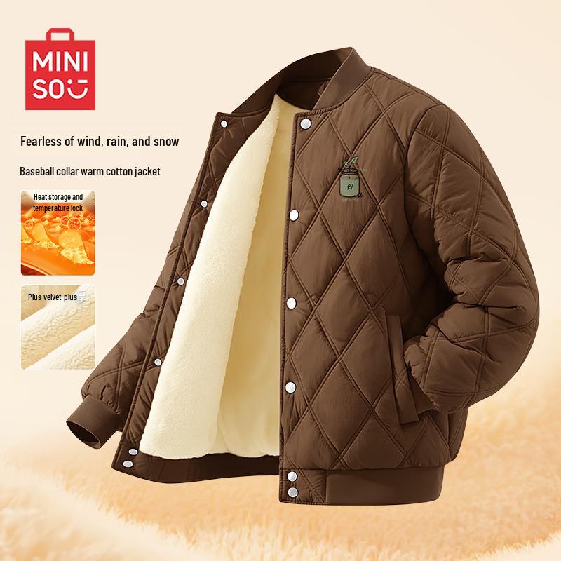 

MINISO Men s Winter Plush-Lined Baseball Jacket M