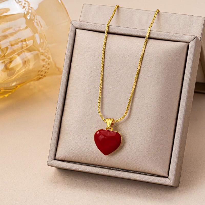 Double-Sided Heart Pendant Necklace With Enamel Finish Minimalist Chic Locket Chain Women Men