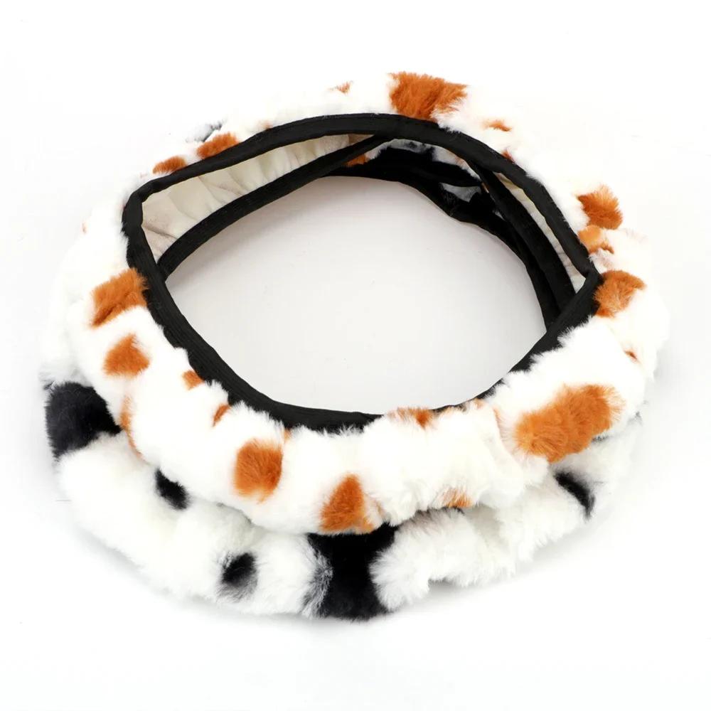 Universal Plush Steering Wheel Cover - Warm & Soft Cow Design for Car Interior (Fashion Accessory)
