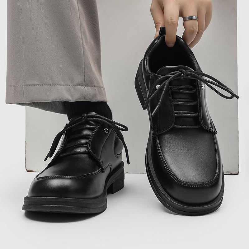 Solid-color classic men lace-up casual leather shoes comfortable square-toed office shoes anti-slip and versatile business shoes