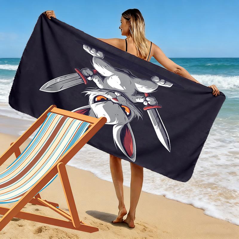 Swordsman Rabbit 2D Flat Print Beach Towel, Large Soft Quick Dry Towel for Beach Camping Swimming.MSTJ0918580