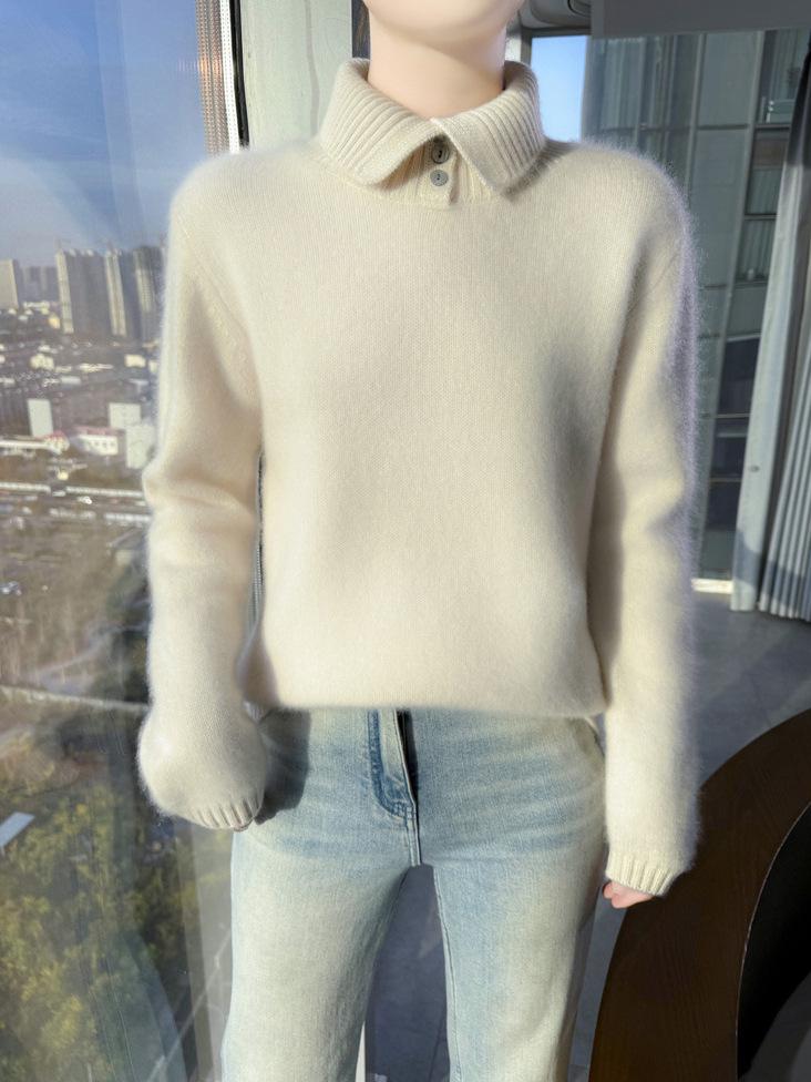 Women's Pure Wool Cashmere High Neck Pullover - Autumn/Winter Warm Long Sleeve Sweater