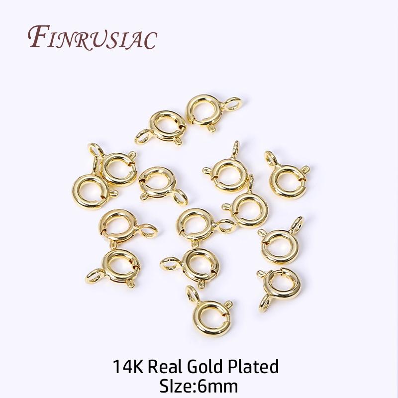 5/5.5/6/7mm Size 18K Gold Plated Brass Spring Ring Clasp with Open Ring, Round Clasps Connector For Bracelet Necklace Making