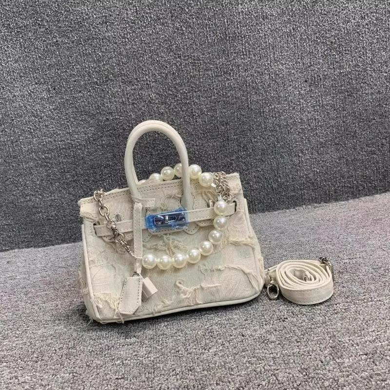 

Модная японская и корейская ретро-сумка из денима с цепочкой и бусинами большой вместимости