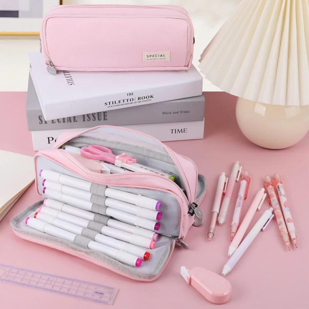 Estuche para Bolígrafos para Niñas Niño Estudiante Escolar Oficina Papelería Organizador Estuche para Lápices de Gran Capacidad 3 Compartimentos Multifuncional