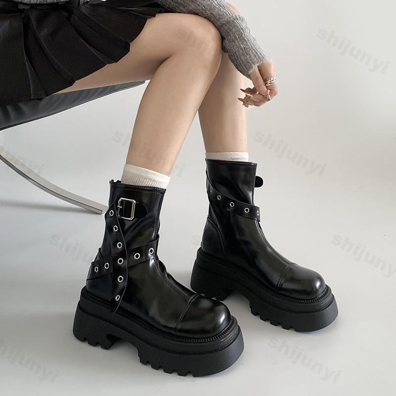 Fashion Women Ankle Boots 2025 Autumn Fashion Retro Comfortable Anti Slip Outdoor Short Boots Chunky Platform PU Leather Botas Mujer