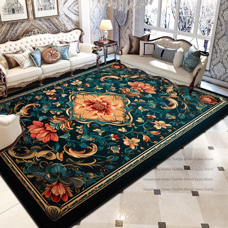 Persian Retro Geometric Living Room Luxury Carpet Decoration Bedroom Non-slip Washable Floral Mat Soft Fluffy Office Area Rug