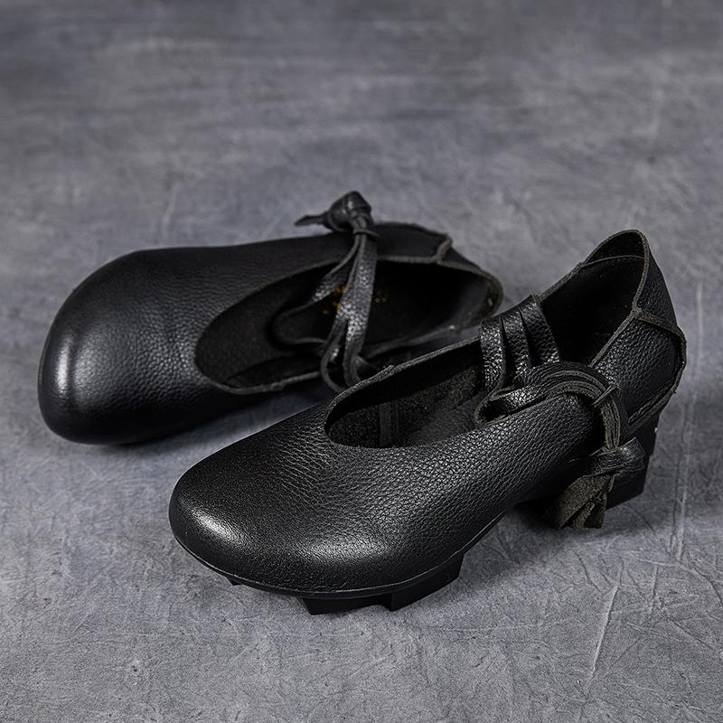 Fashion GKTINOO Retro Thick Heel Women Shoes Hook Loop Mary Jane Loafers Luxury 5 Cm Pumps Genuine Leather Sewn Square Heel Single Shoes