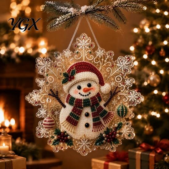 Easy To Install Holiday Accessories Christmas Acrylic Pendant with Metal Chain, Double-sided Printed 2D Snowflake Gift Ornaments for Family