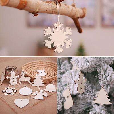 DIY Craft Pendant Decorations Snowman Snowflake Elk Christmas Decor Wood Hanging Tree Ornaments